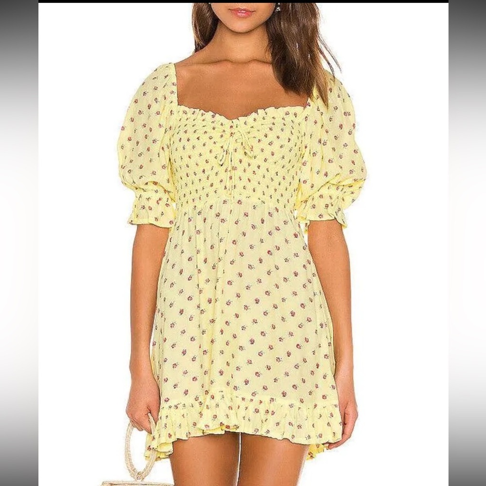 Faithfull The Brand Sage Mini Dress in Santa Maria Floral Yellow Sz XS - Picture 3 of 14